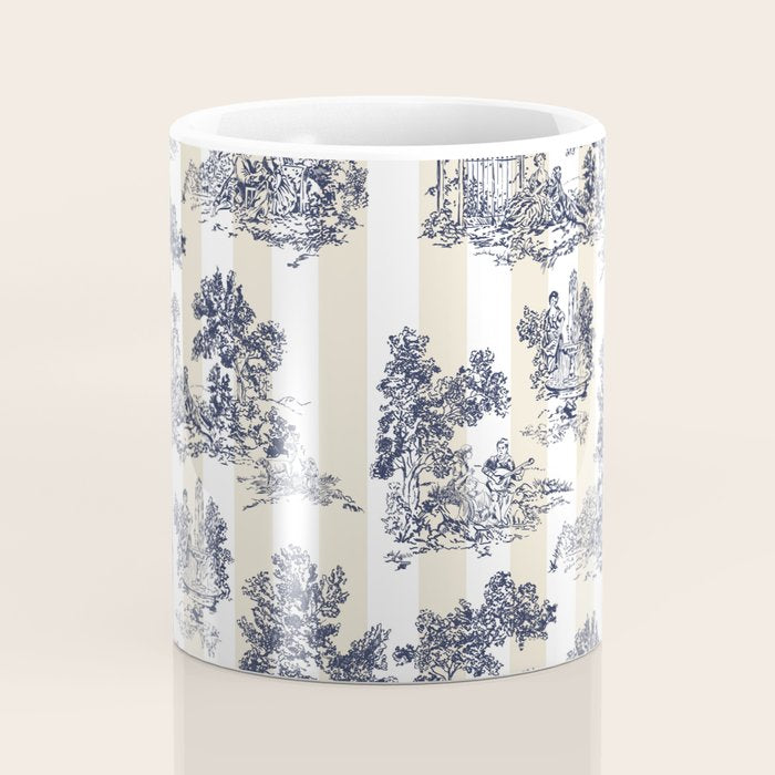 Toile de Jouy Vintage French Beige Cream & White Stripe Coffee Mug Gallery Image 4