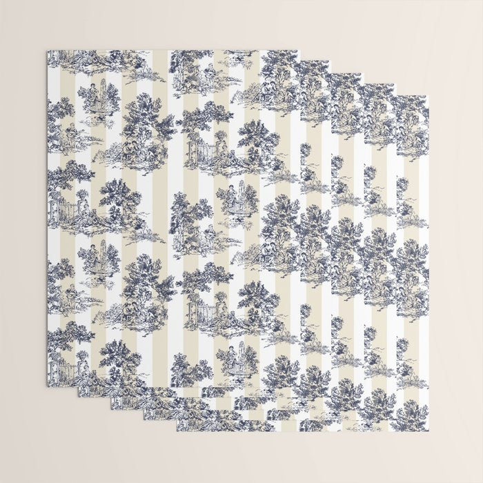 Toile de Jouy Vintage French Beige Cream & White Stripe Wrapping Paper Gallery Image 3