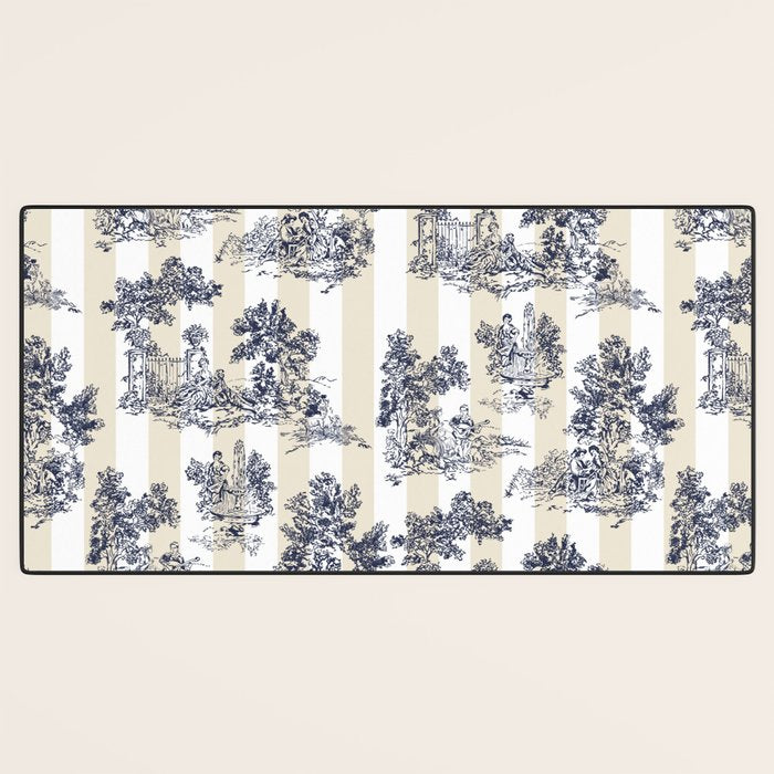 Toile de Jouy Vintage French Beige Cream & White Stripe Desk Mat Gallery Image 3