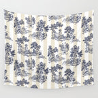 Toile de Jouy Vintage French Beige Cream & White Stripe Wall Tapestry Gallery Image 4
