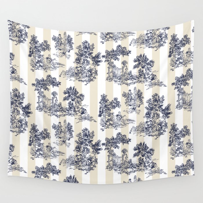 Toile de Jouy Vintage French Beige Cream & White Stripe Wall Tapestry Gallery Image 4
