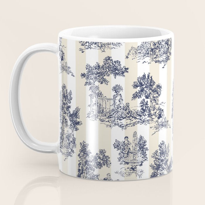 Toile de Jouy Vintage French Beige Cream & White Stripe Coffee Mug Gallery Image 3