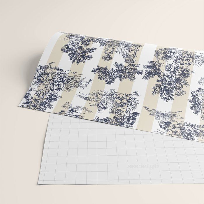 Toile de Jouy Vintage French Beige Cream & White Stripe Wrapping Paper Gallery Image 2