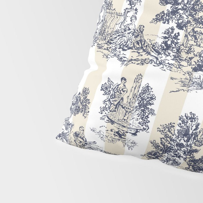 Toile de Jouy Vintage French Beige Cream & White Stripe Pillow Sham Gallery Image 4