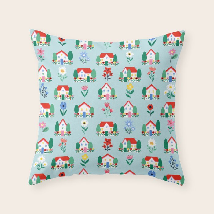 Spring Houses Throw Pillow Gallery Image 1