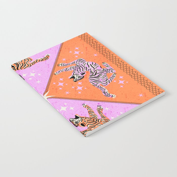 Retro vintage flying tiger geometric illustration in pink and orange background  Notebook Gallery Image 2