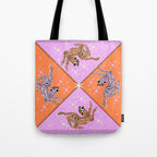 Retro vintage flying tiger geometric illustration in pink and orange background  Tote Bag Gallery Image 1