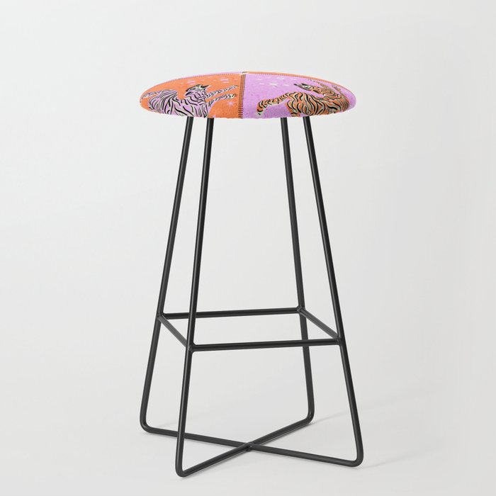 Retro vintage flying tiger geometric illustration in pink and orange background  Stool Gallery Image 1