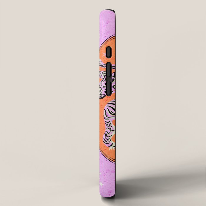 Retro vintage flying tiger geometric illustration in pink and orange background  iPhone Case Gallery Image 2