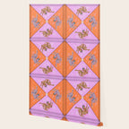 Retro vintage flying tiger geometric illustration in pink and orange background  Wallpaper Gallery Image 2