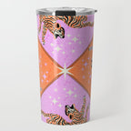 Retro vintage flying tiger geometric illustration in pink and orange background  Travel Mug Gallery Image 1