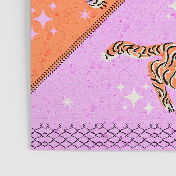 Retro vintage flying tiger geometric illustration in pink and orange background  Poster Gallery Image 3
