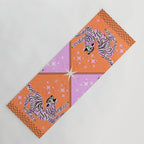 Retro vintage flying tiger geometric illustration in pink and orange background  Yoga Mat Gallery Image 1