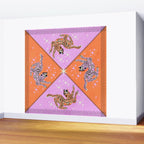 Retro vintage flying tiger geometric illustration in pink and orange background  Wall Mural Gallery Image 2