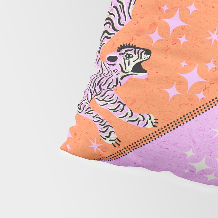 Retro vintage flying tiger geometric illustration in pink and orange background  Pillow Sham Gallery Image 4