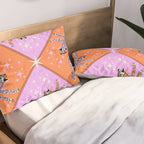 Retro vintage flying tiger geometric illustration in pink and orange background  Pillow Sham Gallery Image 2