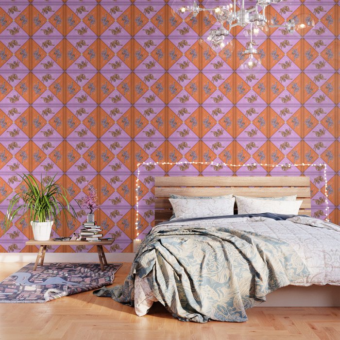 Retro vintage flying tiger geometric illustration in pink and orange background  Wallpaper Gallery Image 1