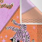 Retro vintage flying tiger geometric illustration in pink and orange background  Wall Tapestry Gallery Image 3