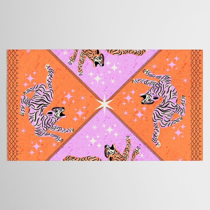 Retro vintage flying tiger geometric illustration in pink and orange background  Tablecloth Gallery Image 2