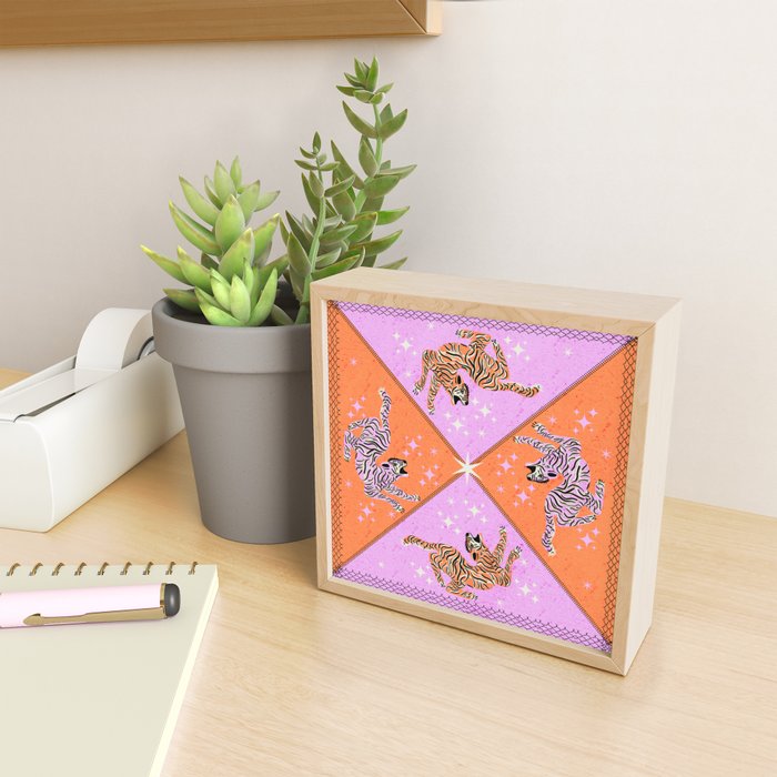 Retro vintage flying tiger geometric illustration in pink and orange background  Mini Art Print Gallery Image 2