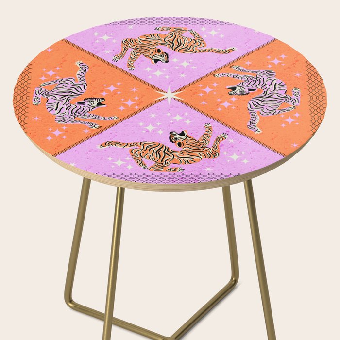 Retro vintage flying tiger geometric illustration in pink and orange background  Side Table Gallery Image 2