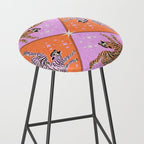 Retro vintage flying tiger geometric illustration in pink and orange background  Stool Gallery Image 2