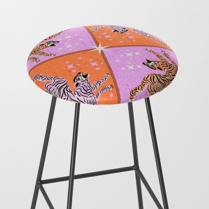 Retro vintage flying tiger geometric illustration in pink and orange background  Stool Gallery Image 2