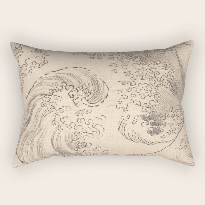 Wave by Katsushika Hokusai 1760-1849 Japanese Woodblock Allover Pattern Black and Tan Ink Drawing Rectangular Pillow Gallery Image 2
