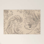 Wave by Katsushika Hokusai 1760-1849 Japanese Woodblock Allover Pattern Black and Tan Ink Drawing Welcome Mat Gallery Image 1
