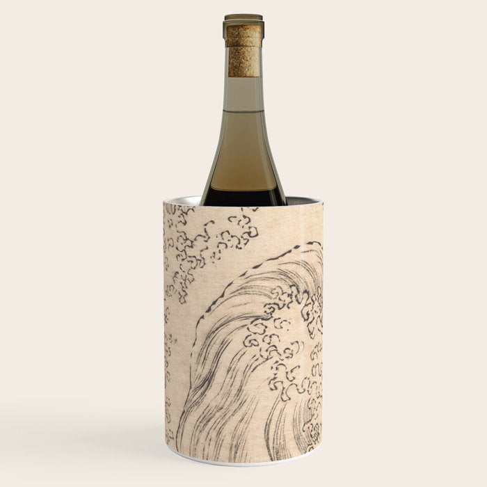 Wave by Katsushika Hokusai 1760-1849 Japanese Woodblock Allover Pattern Black and Tan Ink Drawing Wine Chiller Gallery Image 2