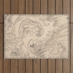 Wave by Katsushika Hokusai 1760-1849 Japanese Woodblock Allover Pattern Black and Tan Ink Drawing Outdoor Rug Gallery Image 1