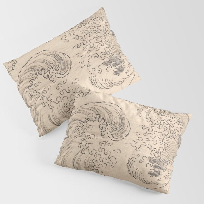 Wave by Katsushika Hokusai 1760-1849 Japanese Woodblock Allover Pattern Black and Tan Ink Drawing Pillow Sham Gallery Image 3