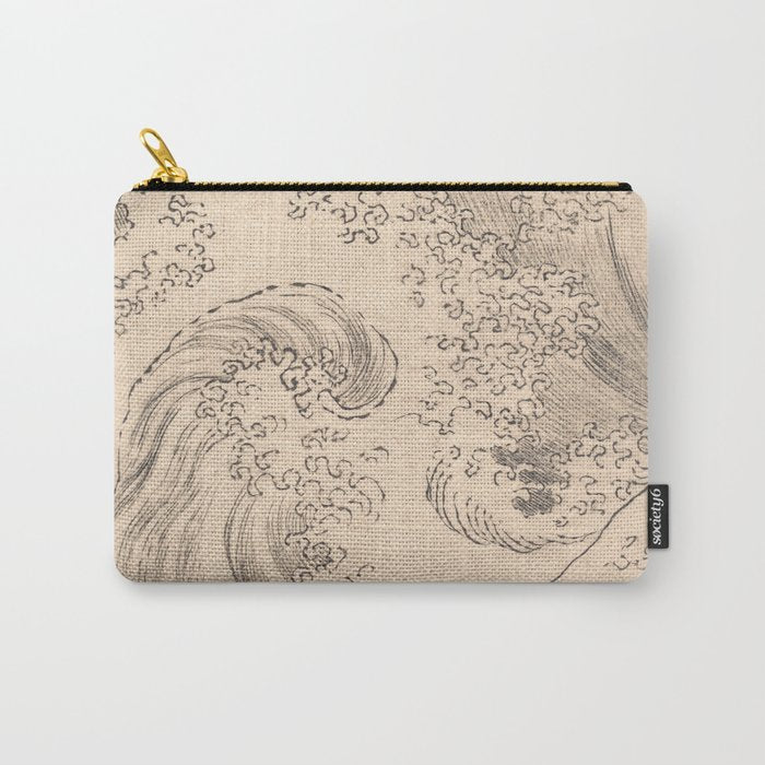 Wave by Katsushika Hokusai 1760-1849 Japanese Woodblock Allover Pattern Black and Tan Ink Drawing Carry All Pouch Gallery Image 1