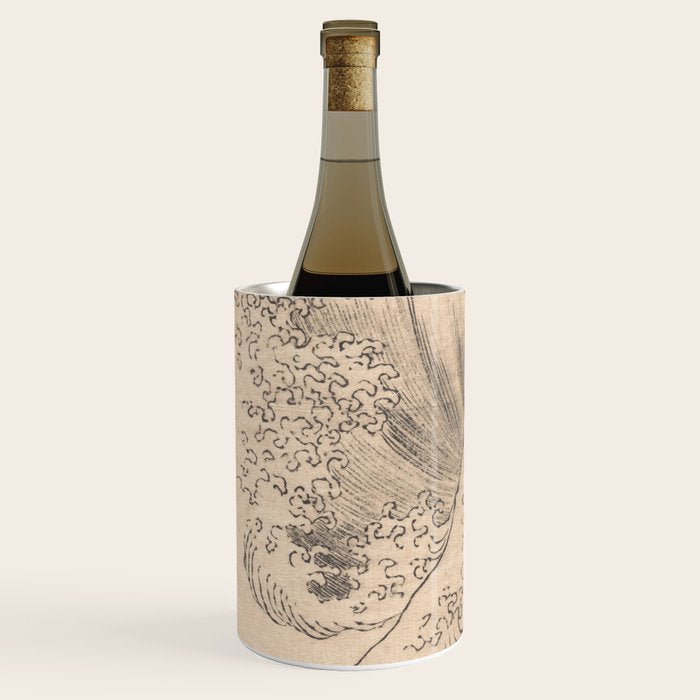 Wave by Katsushika Hokusai 1760-1849 Japanese Woodblock Allover Pattern Black and Tan Ink Drawing Wine Chiller Gallery Image 3