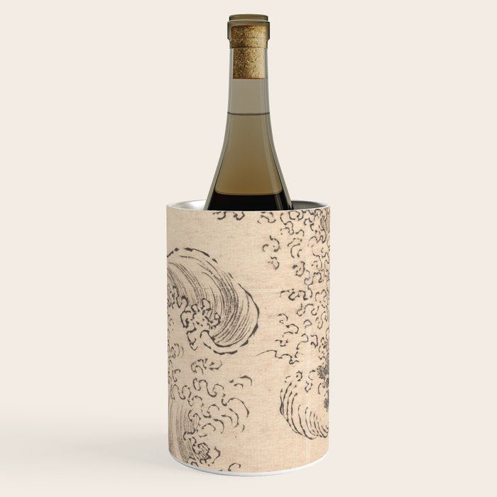 Wave by Katsushika Hokusai 1760-1849 Japanese Woodblock Allover Pattern Black and Tan Ink Drawing Wine Chiller Gallery Image 1