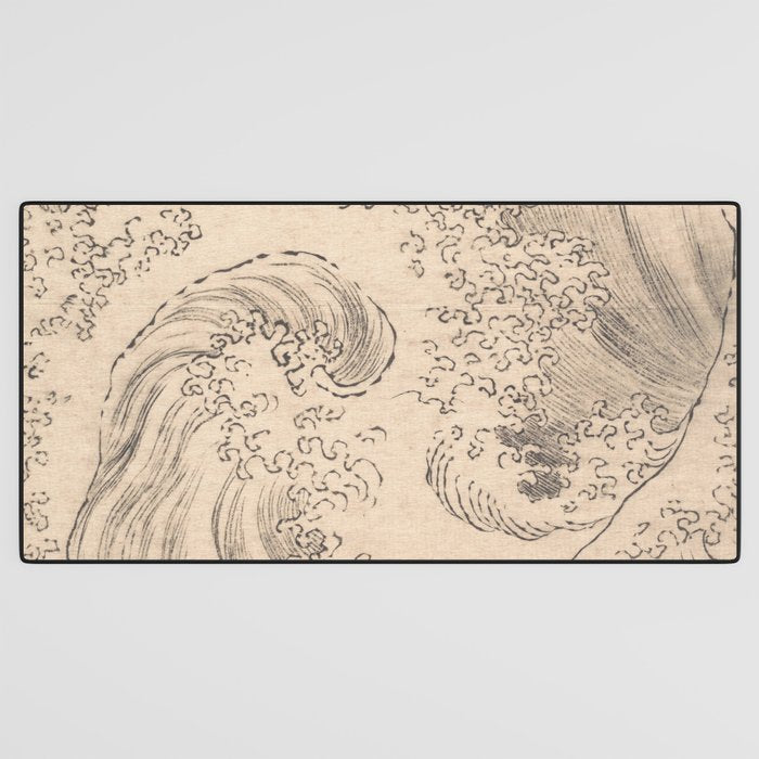 Wave by Katsushika Hokusai 1760-1849 Japanese Woodblock Allover Pattern Black and Tan Ink Drawing Desk Mat Gallery Image 3