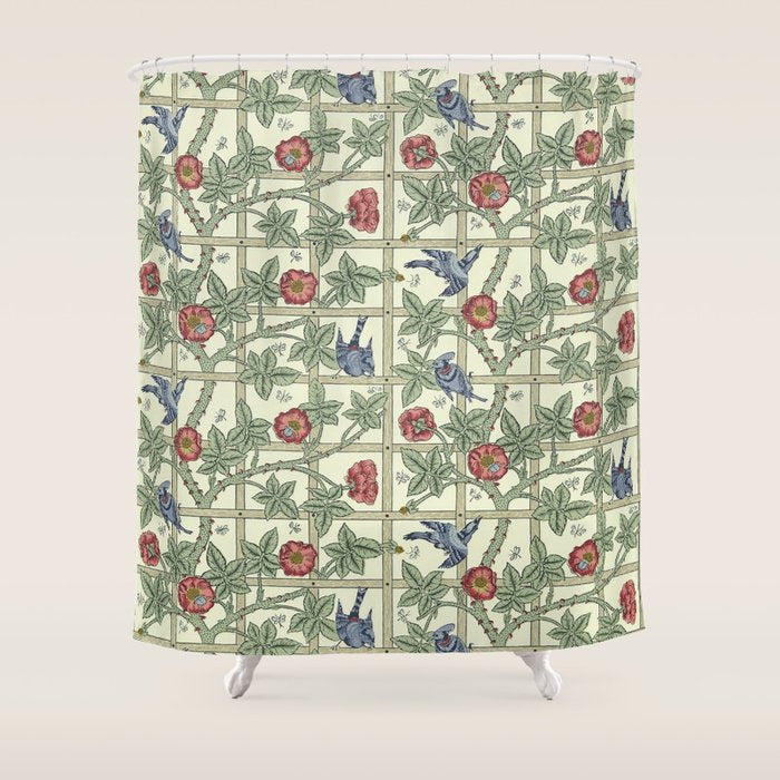 William Morris Trellis Ivory Brick Shower Curtain Gallery Image 1