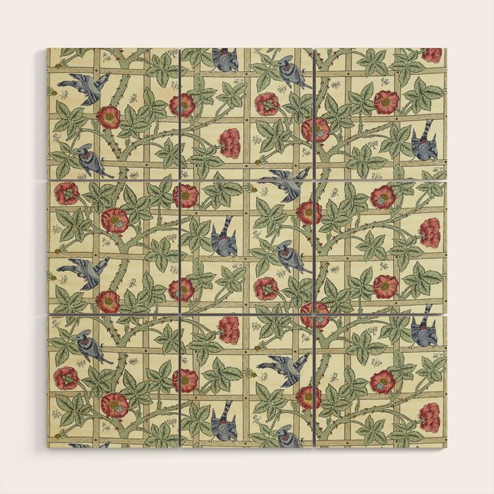 William Morris Trellis Ivory Brick Wood Wall Art Gallery Image 1