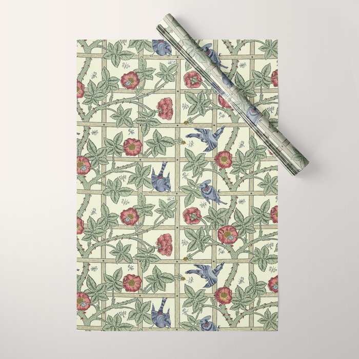 William Morris Trellis Ivory Brick Wrapping Paper Gallery Image 1