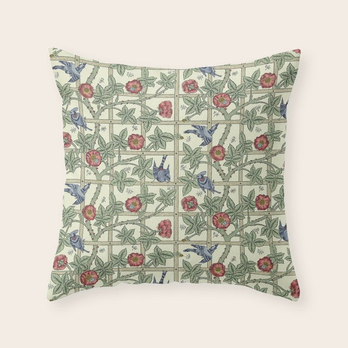 William Morris Trellis Ivory Brick Throw Pillow Gallery Image 1
