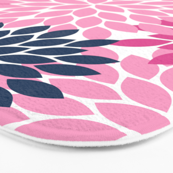 Flower Burst Petals Navy Pink Bath Mat Gallery Image 3