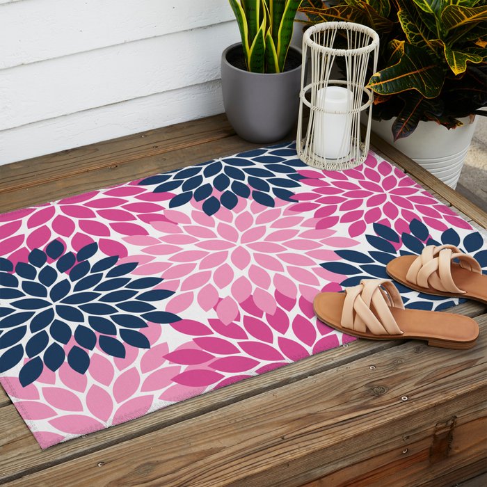 Flower Burst Petals Navy Pink Outdoor Rug Gallery Image 2