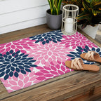 Flower Burst Petals Navy Pink Outdoor Rug Gallery Image 2