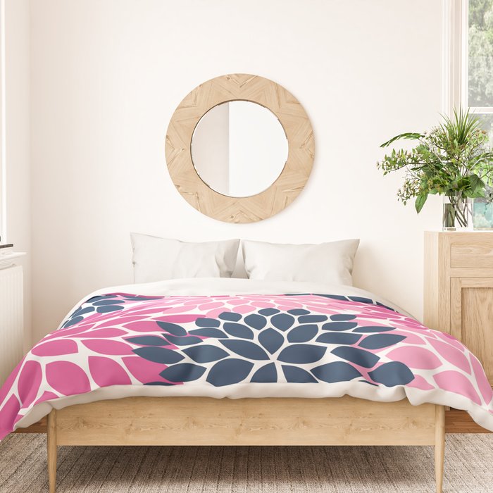 Flower Burst Petals Navy Pink Duvet Cover Gallery Image 3