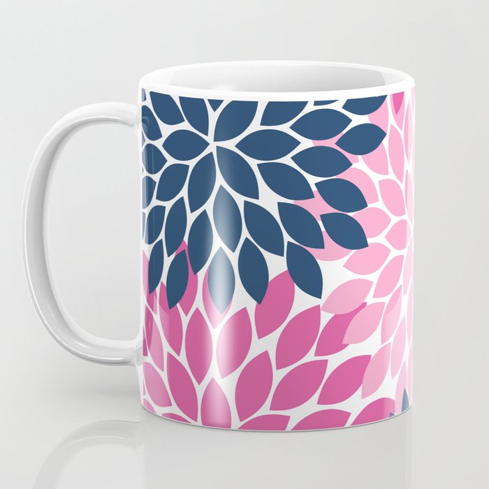 Flower Burst Petals Navy Pink Coffee Mug Gallery Image 3
