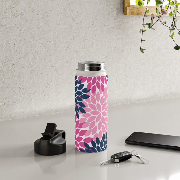 Flower Burst Petals Navy Pink Water Bottle Gallery Image 4