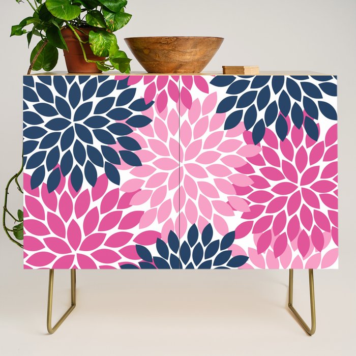 Flower Burst Petals Navy Pink Credenza Gallery Image 1