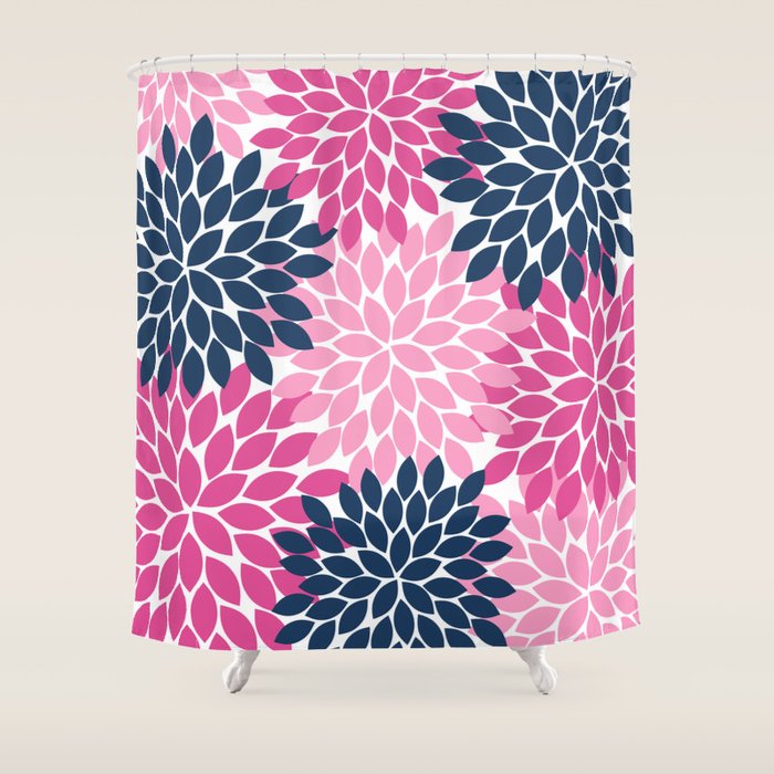 Flower Burst Petals Navy Pink Shower Curtain Gallery Image 1