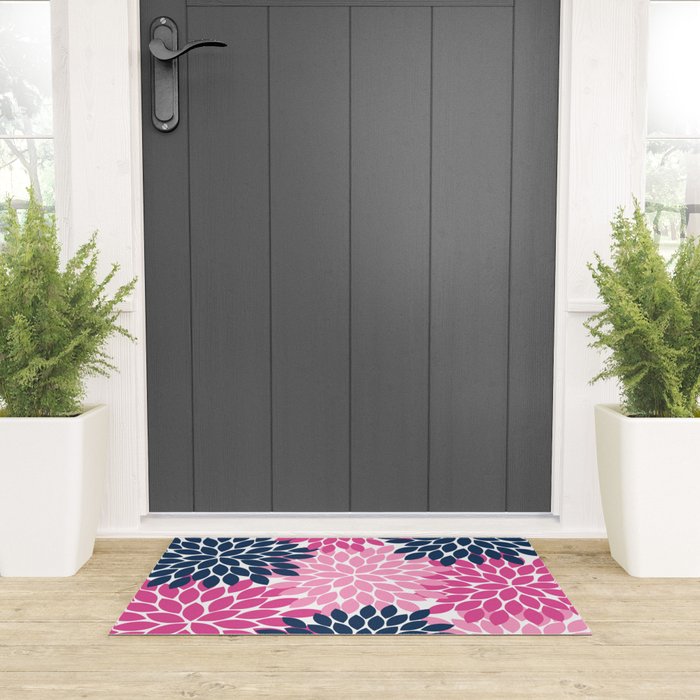 Flower Burst Petals Navy Pink Welcome Mat Gallery Image 3