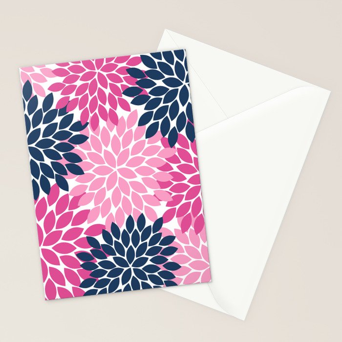 Flower Burst Petals Navy Pink Stationery Card Gallery Image 2